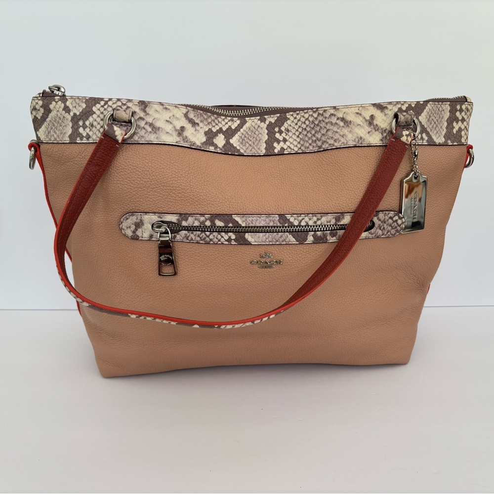 Coach Tyler Tote in Polished Pebble Leather with Python-Embossed Trim (F11759) - Picture 3 of 12